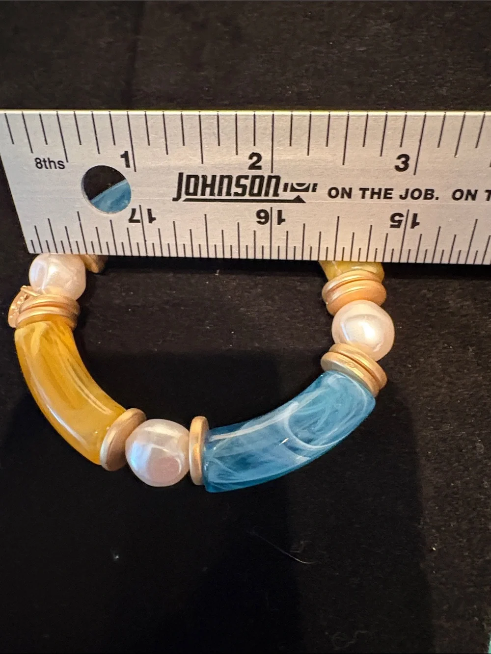 Plunder Multicolor Beaded Stretch Bracelet with Blue, Gold & Pearl Beads